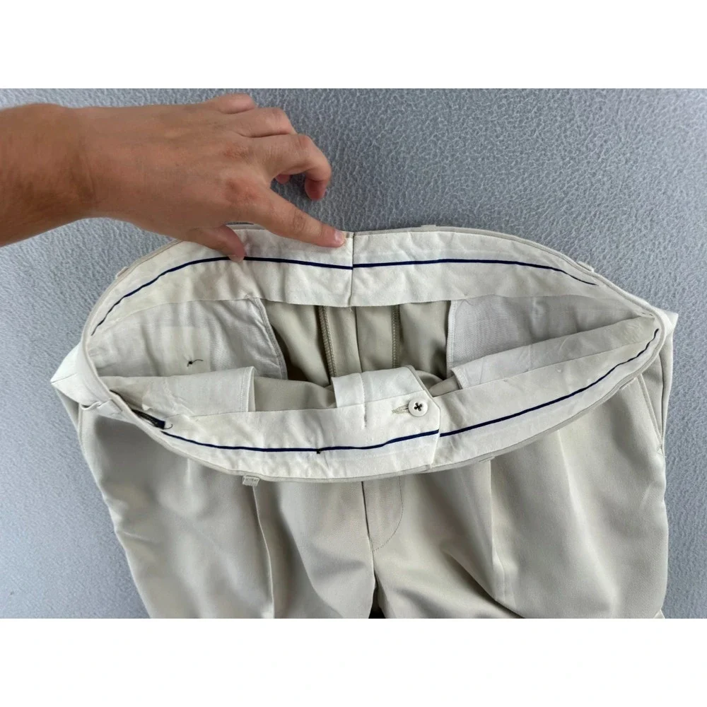 Vintage Polo Ralph Lauren Pants Mens Fits 35x31 Cream Rayon Blend Pleated Baggy